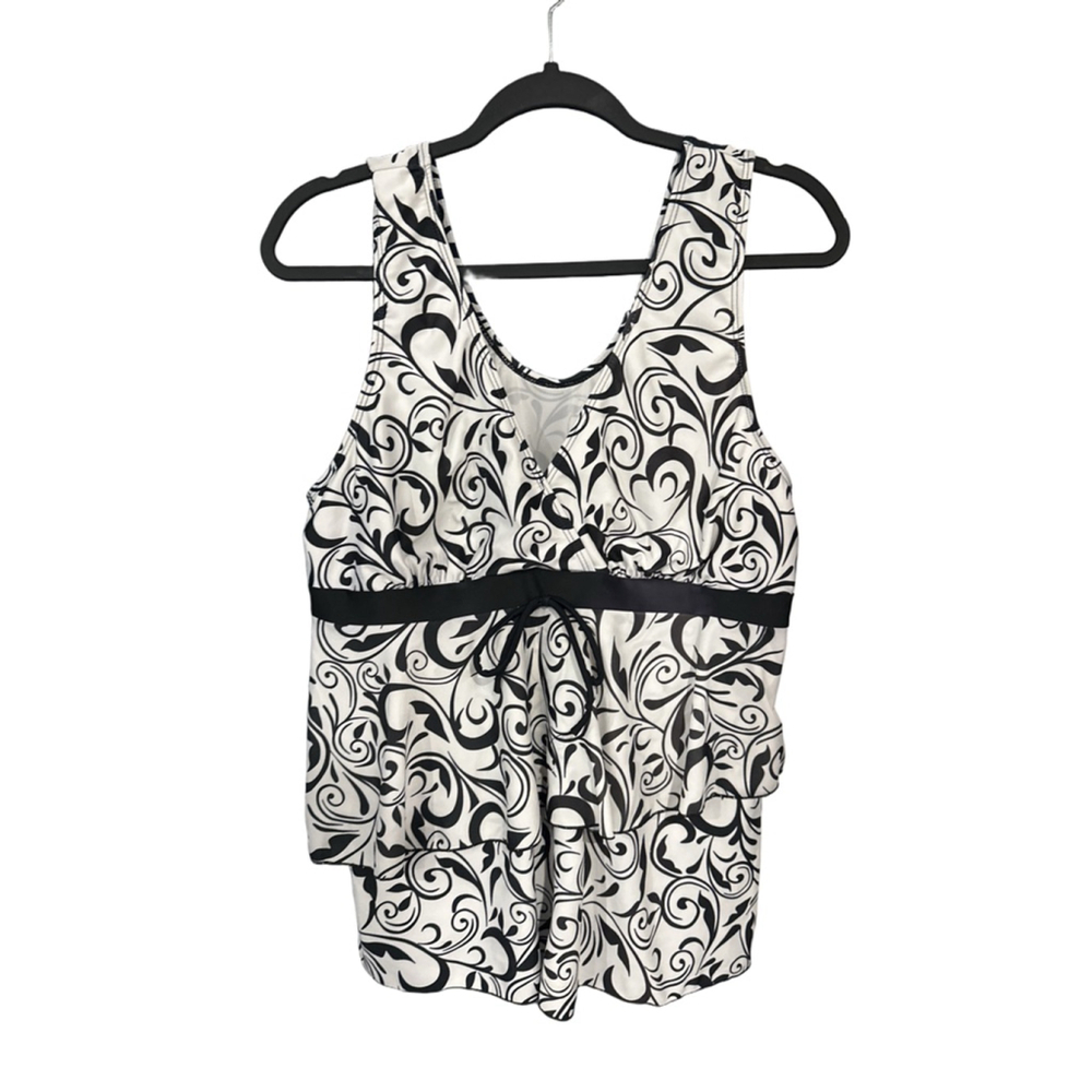 Women's Swim Top Black/White Swirl Print Size XXL
